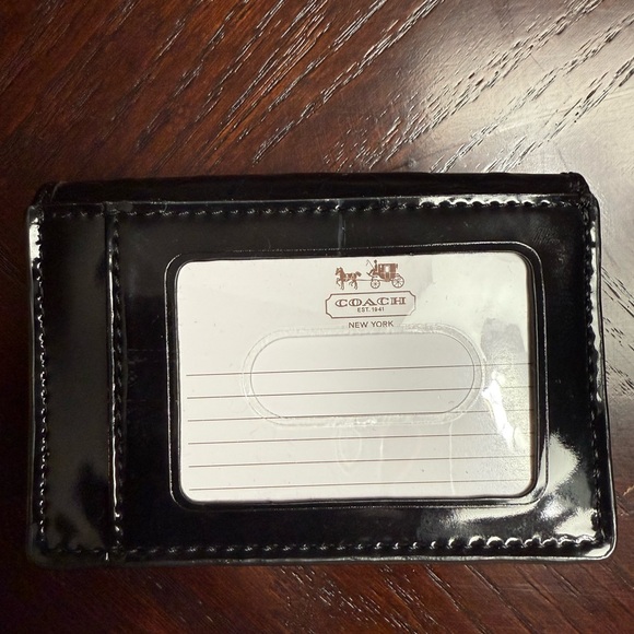 NWOT Coach Black Patent Leather Business Card Holder with Silver Coach Heart - Picture 3 of 3
